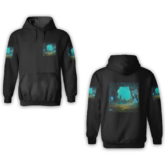 Bioluminescent Underground Landscapes 3D Hoodies
