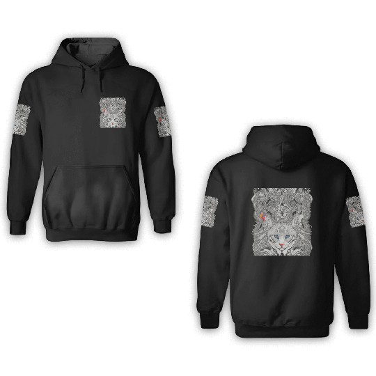 Psychedelic cat with bird 3D Hoodies