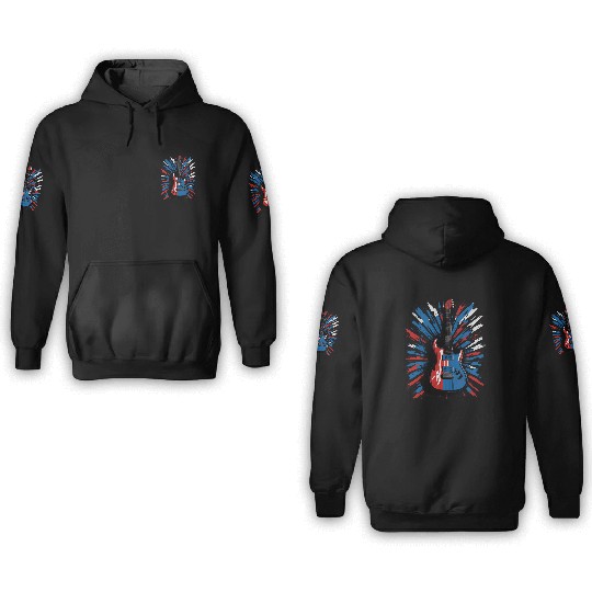 Electric guitar in Union Jack flag colors 3D Hoodies