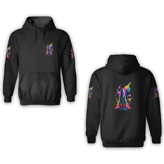 watercolor neon rocket 3D Hoodies
