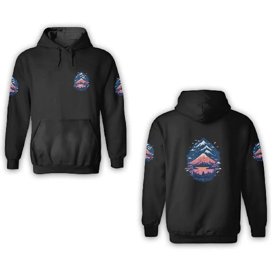 Serene Mount Fuji Sunset Peaceful River Scenery 3D Hoodies