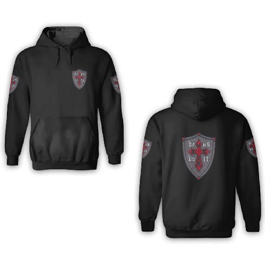 Deus Vult Cross on Shield 3D Hoodies