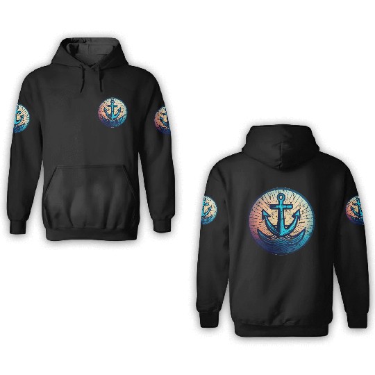 Sailing Motor Boat Anchor Around Sunset 3D Hoodies