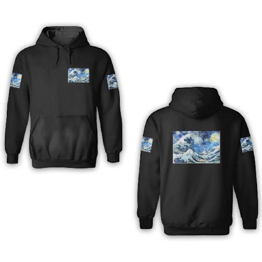 Great Wave During a Starry Night Click on Artist 3D Hoodies