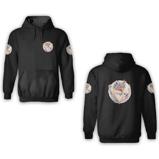 Cute Watercolor Fox Flower Crown Boho Aesthetic 3D Hoodies