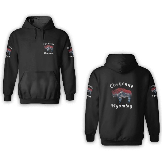 Cheyenne Wyoming With Flag Themed Mountain Scenery 3D Hoodies