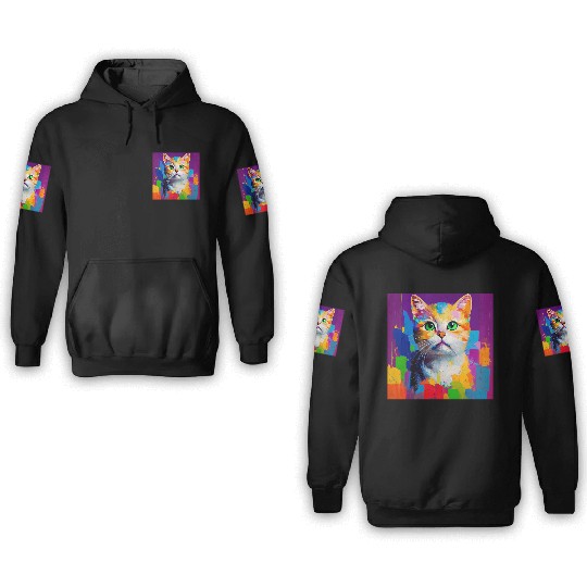 Oil Painting Style Cat Portrait Design for Cat 3D Hoodies
