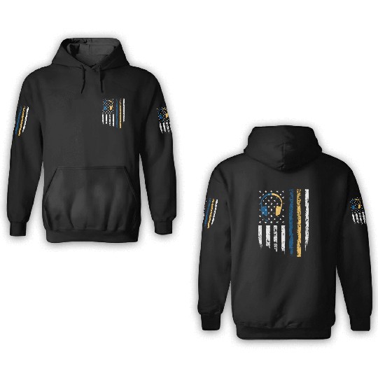 Gold Blue Line 911 Police Dispatcher First 3D Hoodies