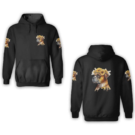 Cute Boxer Sunflower Dog Breed Pet Puppy 3D Hoodies