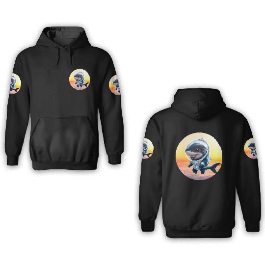 Shark astronaut at sunset 3D Hoodies