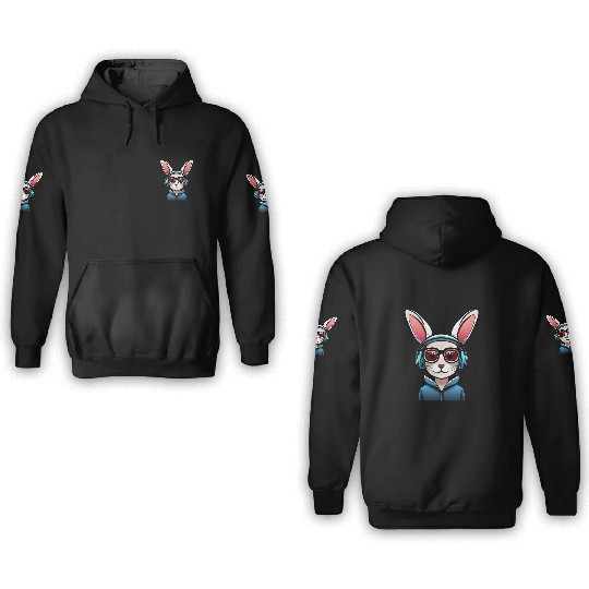 cute rabbit bunny with headphones and sunglasses 3D Hoodies