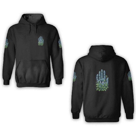 Blue Hand & Eye Amid Leaves Environmental Portrait 3D Hoodies