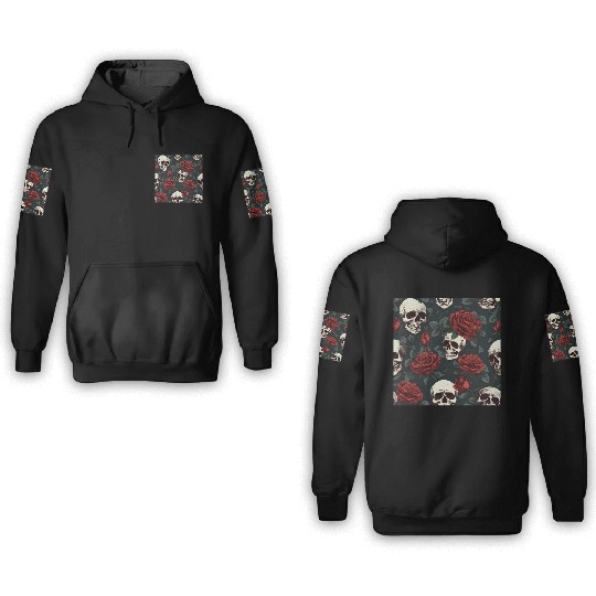 Dark Elegant Gothic Pattern Skulls & Red Roses 3D Hoodies