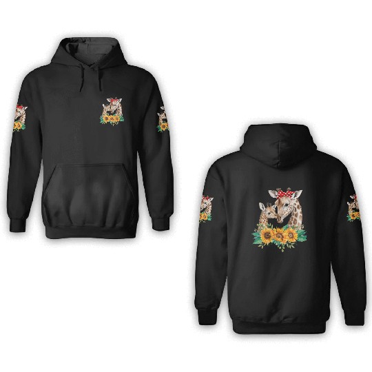 Giraffe Mom Baby Animals Sunflower African 3D Hoodies