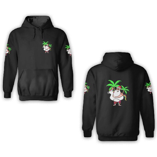 Christmas In July Santa on Vacation Unicorn Pool 3D Hoodies