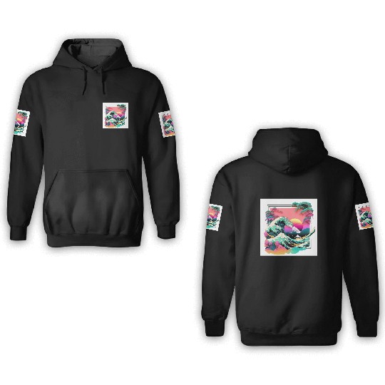 Vaperwave Aesthetic Glitch Great Wave Retrowave 3D Hoodies