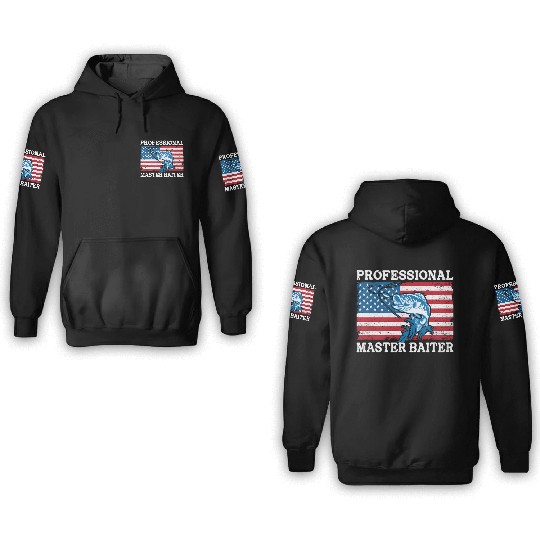 Professional Master Baiter Us American Flag Bass 3D Hoodies