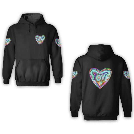 Psychedelic Pride Rainbow Love Heart 3D Hoodies
