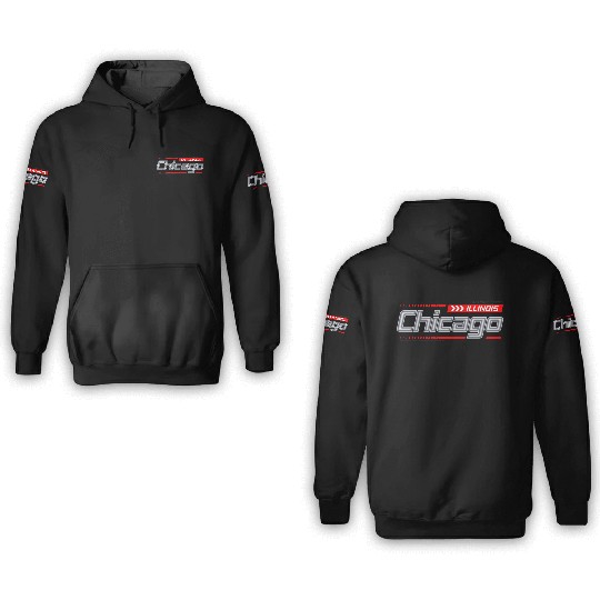 Illinois Chicago city racing typeface 3D Hoodies
