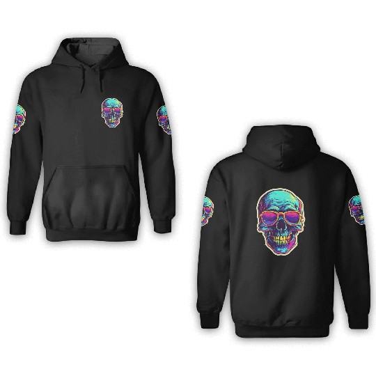 Synthwave Skull Design - Embrace Retro-Futurism 3D Hoodies