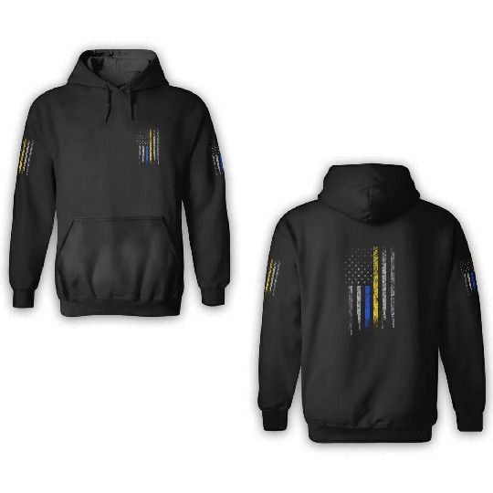 Gold Blue Line 911 Police Dispatcher First 3D Hoodies