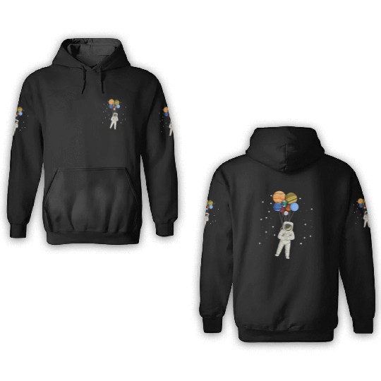 Astronaut Holding Planet Balloons of Solar System 3D Hoodies