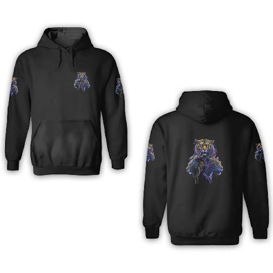 tiger, wild cat, tribal, tribal art, fierce, majes 3D Hoodies
