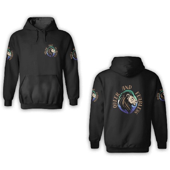 LGBTQ Queer and Fearless, Lion with Gay Flag 3D Hoodies