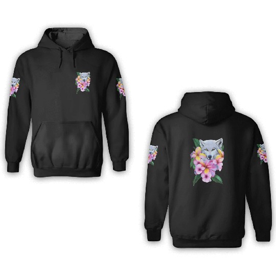 wolf with flowers girls 3D Hoodies
