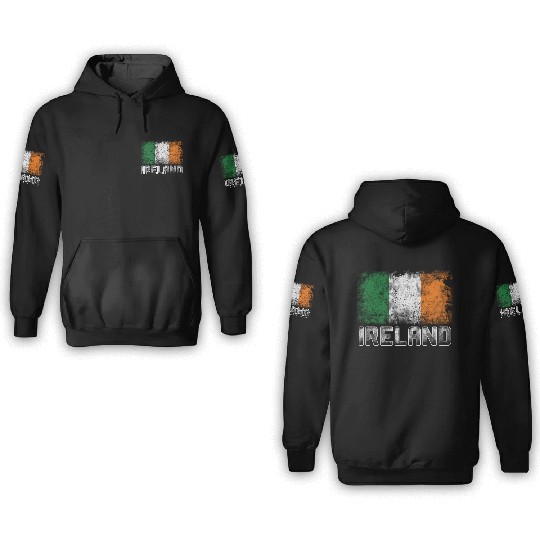 St Patrick's Day Patriotic Distressed Irish Flag 3D Hoodies