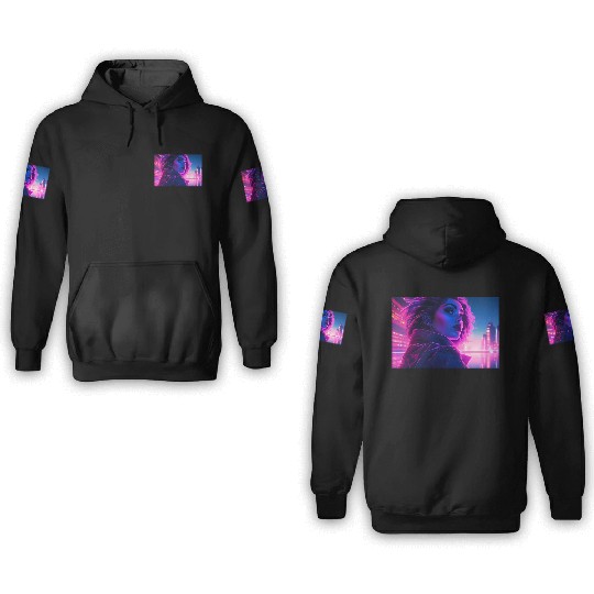 Synthwave Girl - Futuristic Design neon colors 3D Hoodies