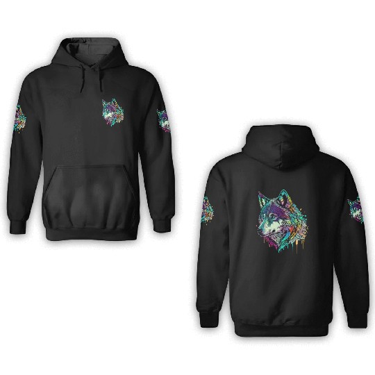 Vibrant Psychedelic Wolf Illustration 3D Hoodies