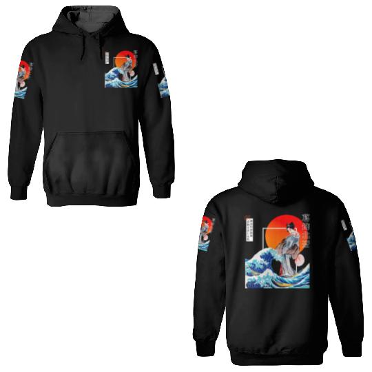 The Great Wave off Kanagawa'n woman wearing kimono 3D Hoodies