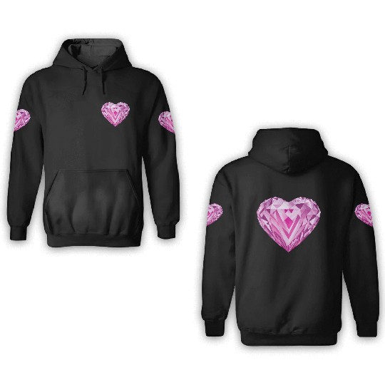 Glossy pink diamond heart 3D Hoodies