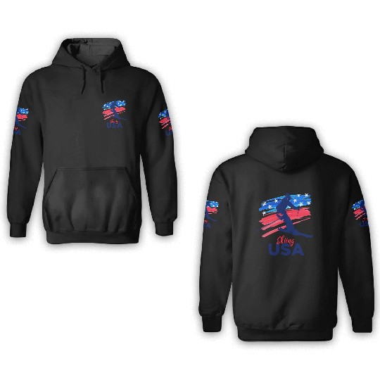 Skiing Usa Support The Team Usa Flag Ski Winter 3D Hoodies