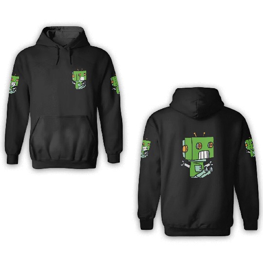 Green Cute Robot Kid 3D Hoodies