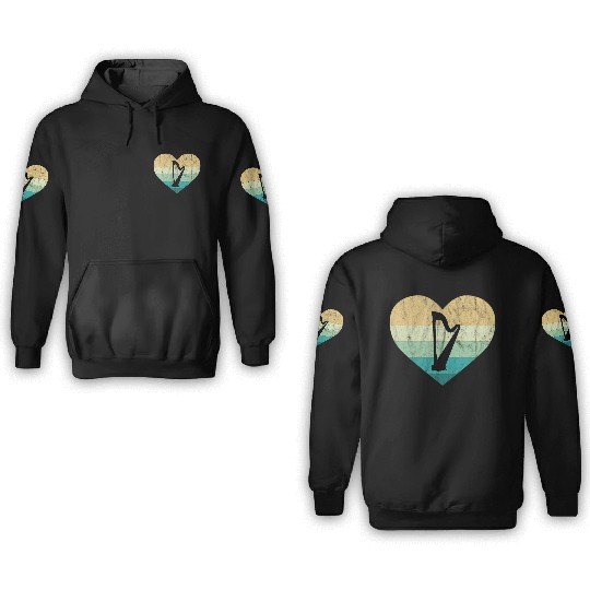 Ireland I Love Irish Harp 3D Hoodies