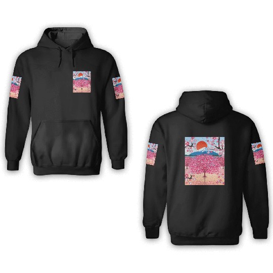 Sunset Sakura Mountains Gift Cherry Blossoms 3D Hoodies