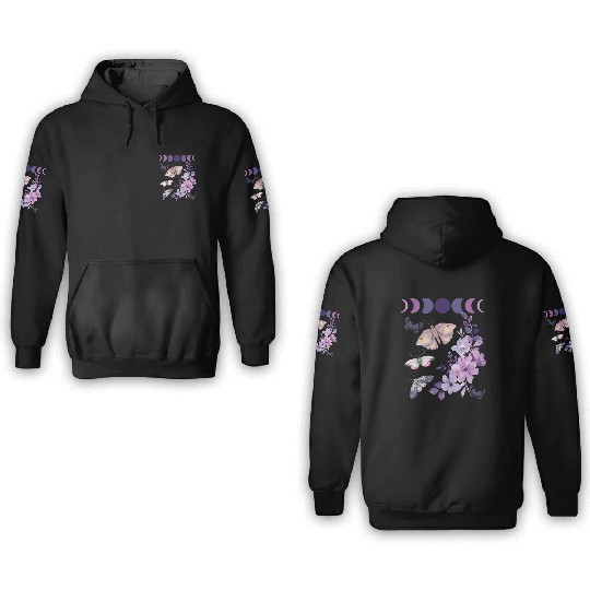 Violet Purple Moon Moth Flower 3D Hoodies