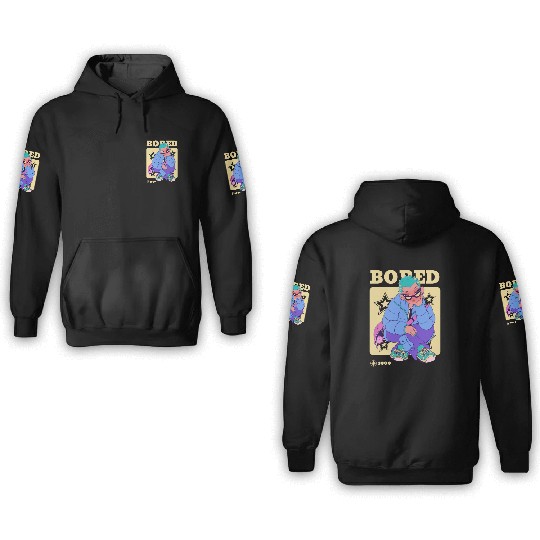 Black Cream Blue Y2K Anime Illustrated Bored 3D Hoodies