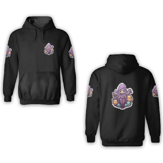 Cute Cartoonish Necromancer Summoning Friends 3D Hoodies