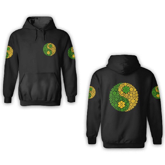 Green And Yellow Yin Yang Flowers 3D Hoodies