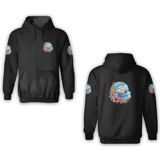 Sailing Ship Sailing Orchids Flowers Sailboat 3D Hoodies