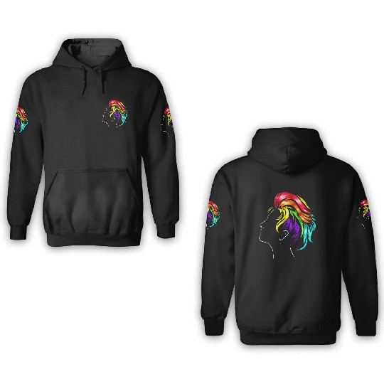 Rainbow Colorful Hair Lgbtq Gay Lesbian Pride 3D Hoodies