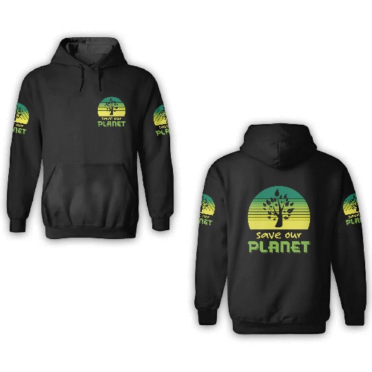 Save Our Planet Retro Sunset Green 3D Hoodies