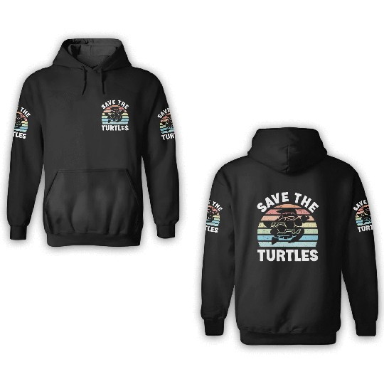 Save The Turtles Sea Turtle Retro Sunset 3D Hoodies