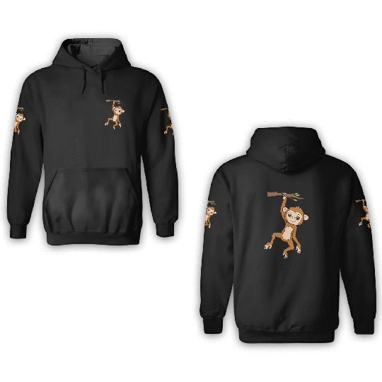 Monkey Hanging On Branch Ape Monkey 3D Hoodies