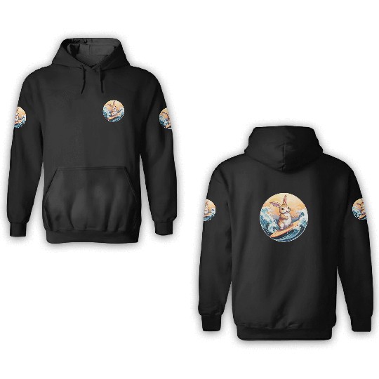 Surfboard rabbit 3D Hoodies
