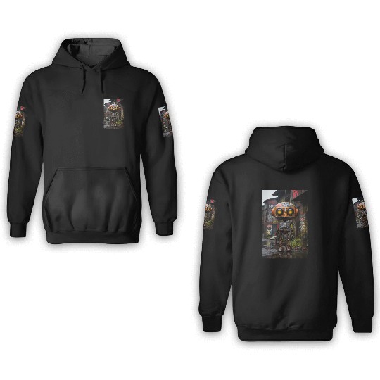 Urban Mechanic: Ghetto Robot Amidst Graffiti 3D Hoodies