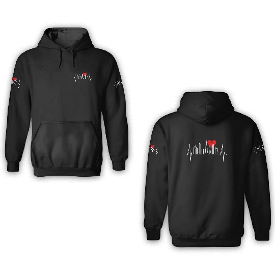 Dubai Skyline Heartbeat Burj Khalifa Silhouette 3D Hoodies